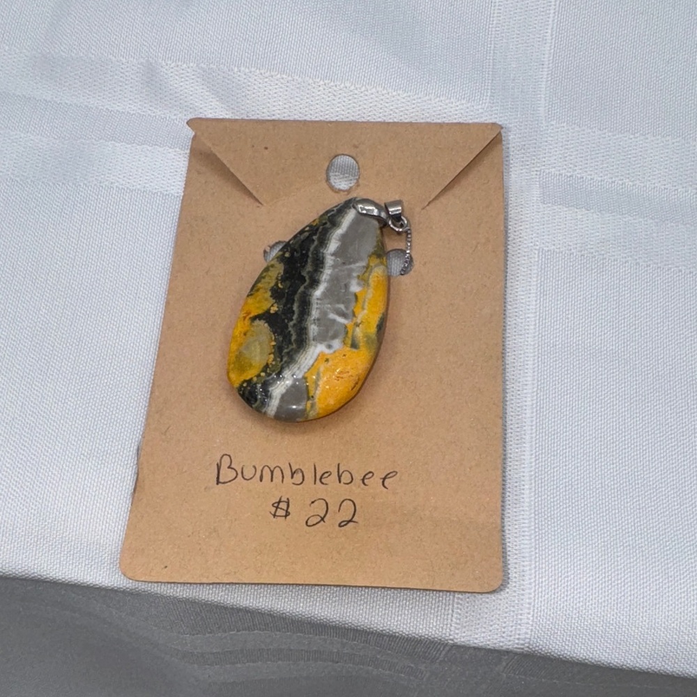 bumblebee necklace natural stone teardrop shape2” pendant 9” chain